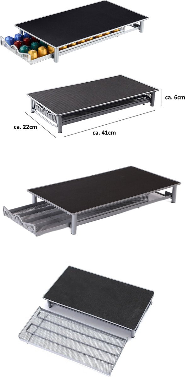 Cheffinger - Nespresso Capsulehouder met Lade - 40 Cups - Cuphouder - Espresso Koffie Pad en Cups Houder - Zwart