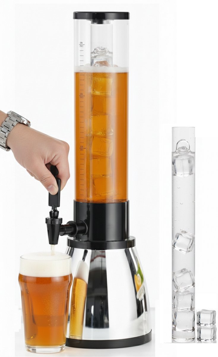 Cheffinger Drankdispenser met IJsblokjesreservoir en Tapkraan - 1,5L - Voor Frisdrank, Water, Sap en Cocktails - Perfect voor Feestjes en BBQ’s