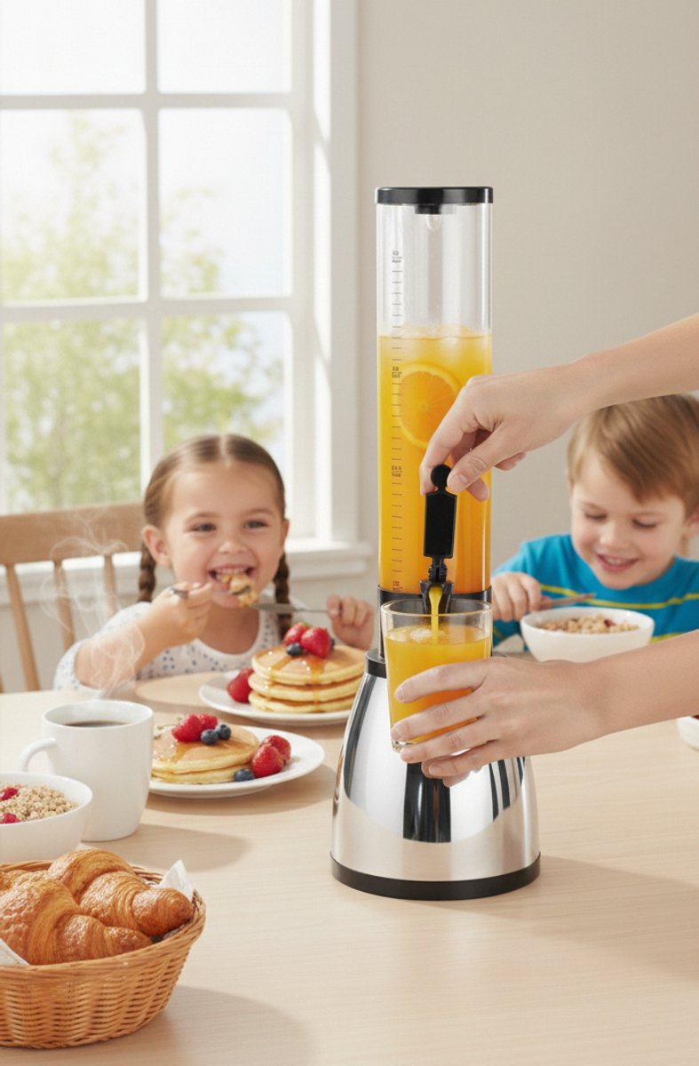 Cheffinger Drankdispenser met IJsblokjesreservoir en Tapkraan - 3L - Voor Frisdrank, Water, Sap en Cocktails - Perfect voor Feestjes en BBQ’s