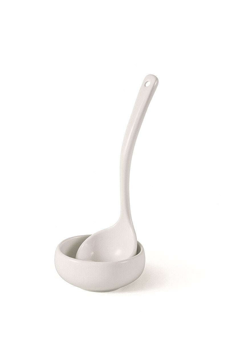 Almina Belicia Opscheplepel Set - Wit - Porselein - Soeplepel met Houder