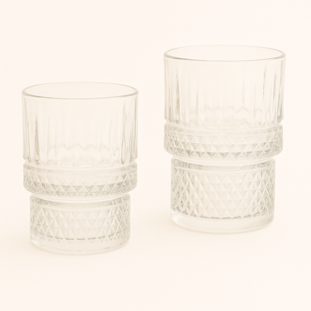 Glozini Mykonos - Korte Geribbelde Glazen - 213ml - Stapelbaar - 6 Stuks - Matcha glazen