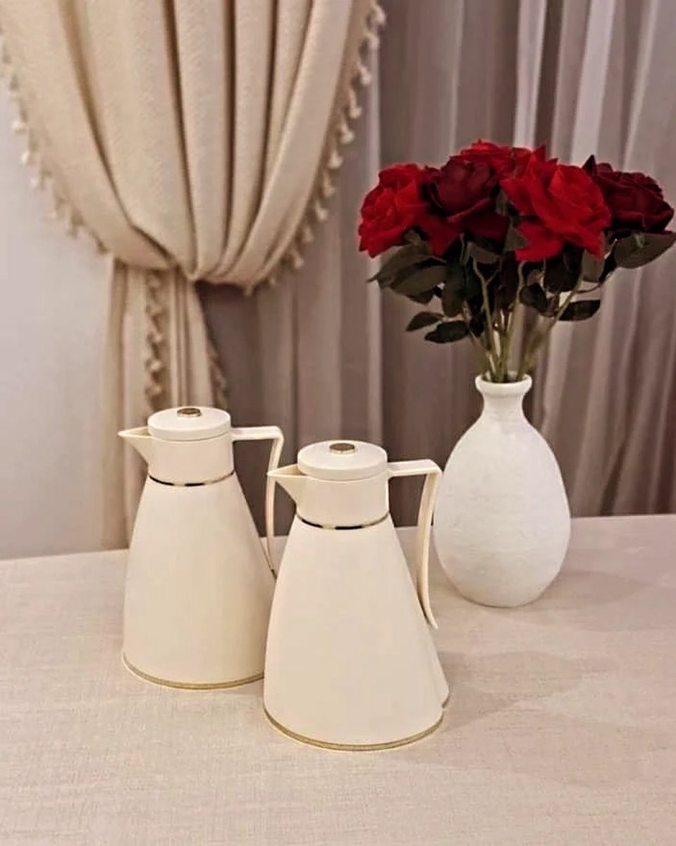 Kadirelli Thermoskan Set van 2 - 1L + 1L - Beige/Goud - RVS Inox - Themosfles