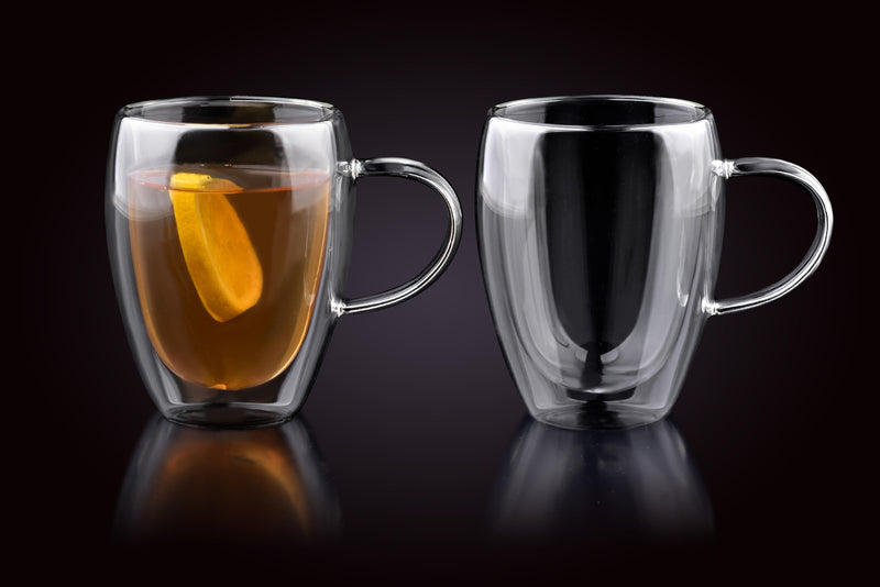 Dubbelwandige Glazen met Oor - 350 ml - Set van 4 - Koffieglazen - Theeglas - Cappuccino Glazen - Latte Macchiato Glazen - Glas - TEKZEN