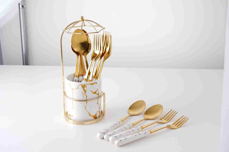 Al Sie Cutlery set - 12 pieces - White/Gold