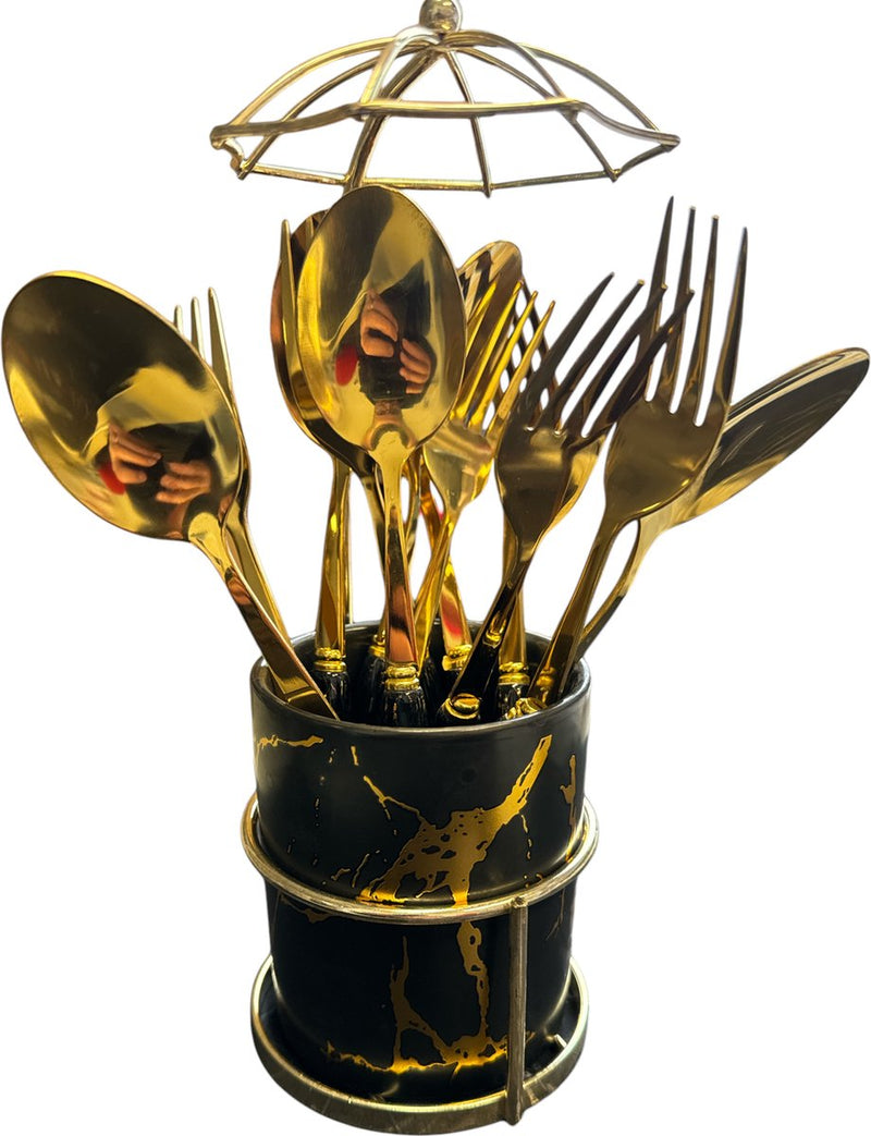 Al Sie Cutlery set - 12 pieces - Black/Gold