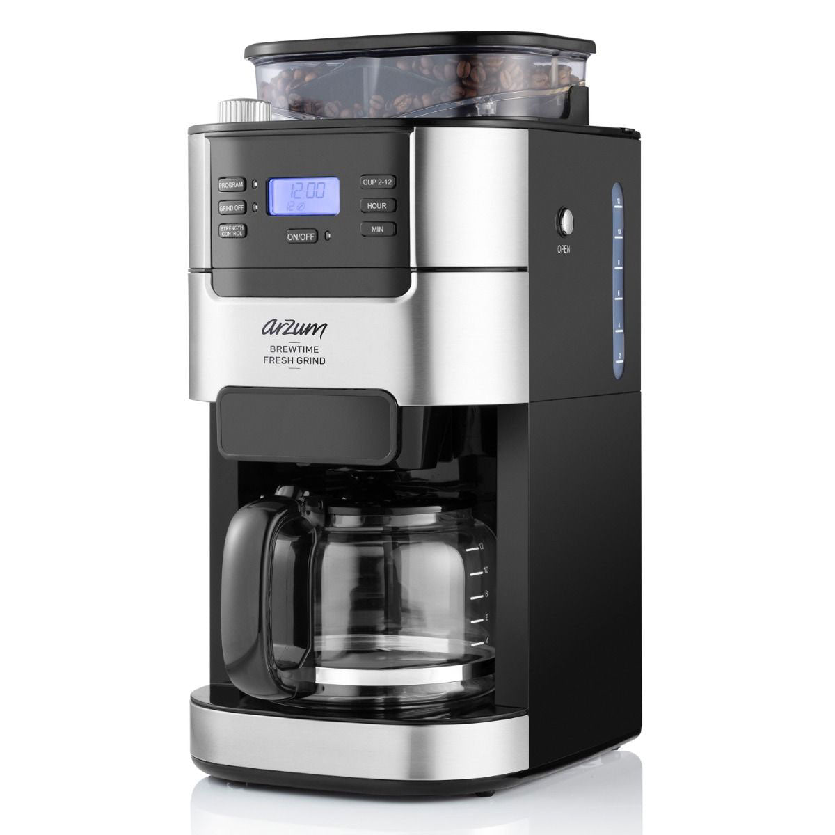 Arzum Brewtime Fresh Grind - Zilver/Zwart - Filterkoffiezetapparaat - Geïntegreerde koffiemolen - 1050W - 1.5 L