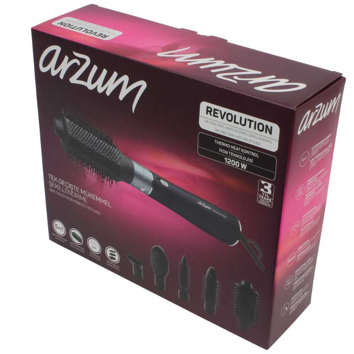 Arzum Revolution AR5162 Föhnborstel - Krulborstel met Ionentechnologie – 5-in-1 Hete Lucht Styler - Zwart