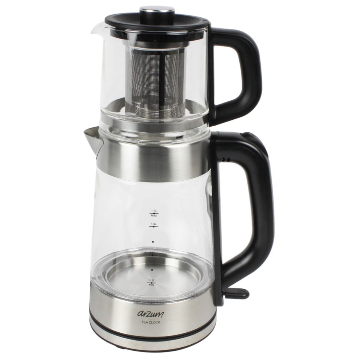 Arzum Tea Clock Elektrische Theepot AR3154-0600 | Glas - 1.7L + 1.0L - 360° basis - 2200W