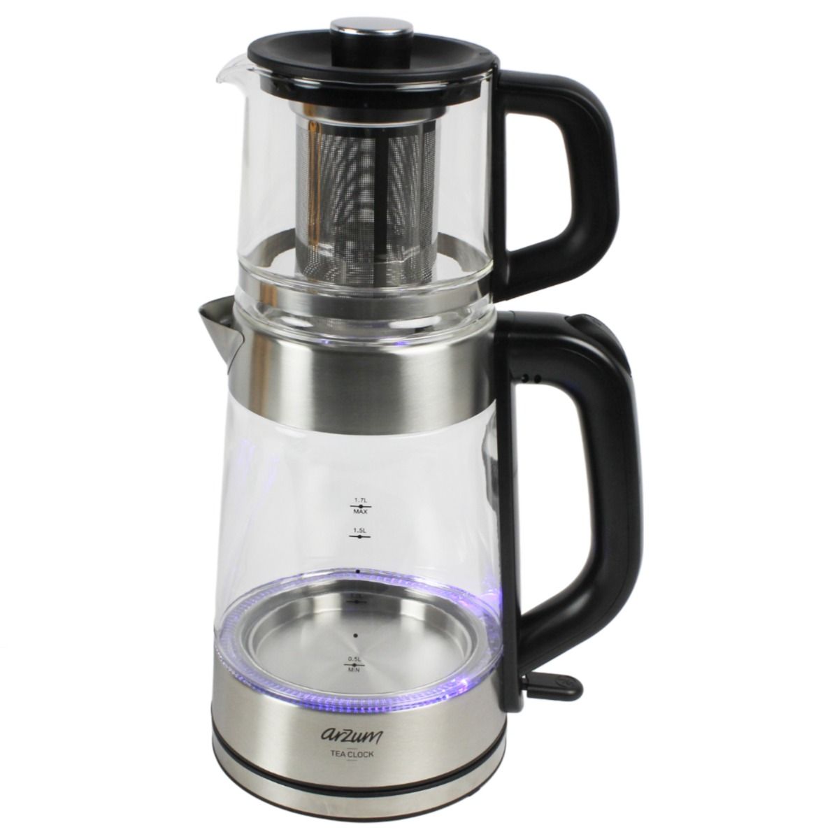 Arzum Tea Clock Elektrische Theepot AR3154-0600 | Glas - 1.7L + 1.0L - 360° basis - 2200W