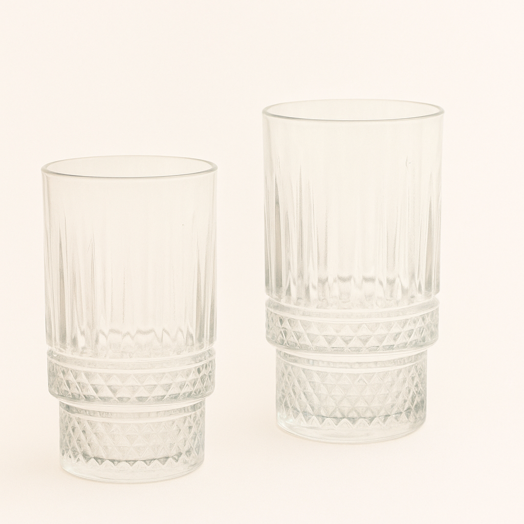 Glozini Mykonos - Geribbelde Longdrinkglazen - 330ml - Set van 6 - Cocktailglazen - IJskoffieglazen - Drinkglazen