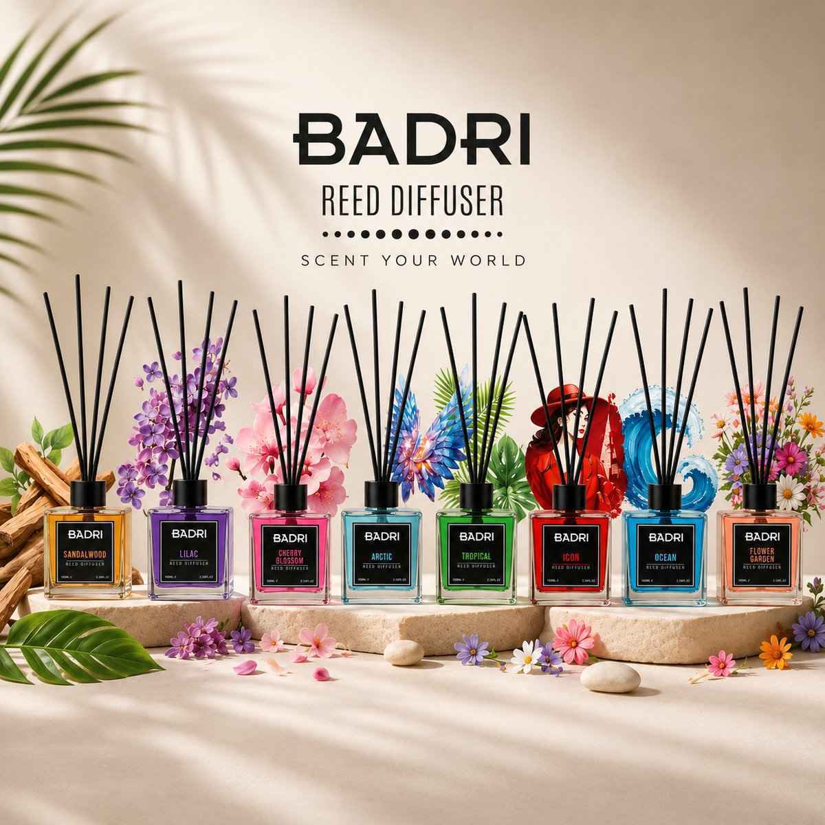 BADRI Geurstokjes Lilac 50ML – Luxe Reed Diffuser met Sering Geur voor Woonkamer & Badkamer