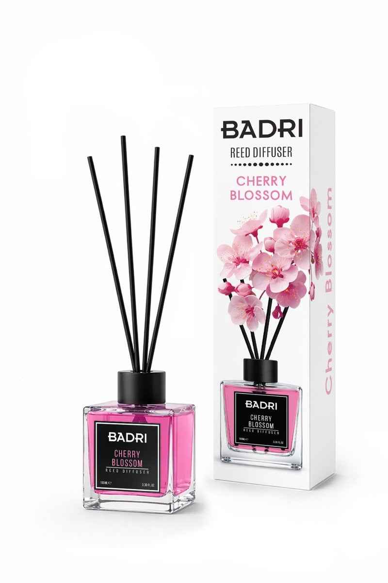 BADRI Geurstokjes Cherry Blossom 100ML - Luxe Reed Diffuser met Kersenbloesem Geur voor Woonkamer & Badkamer