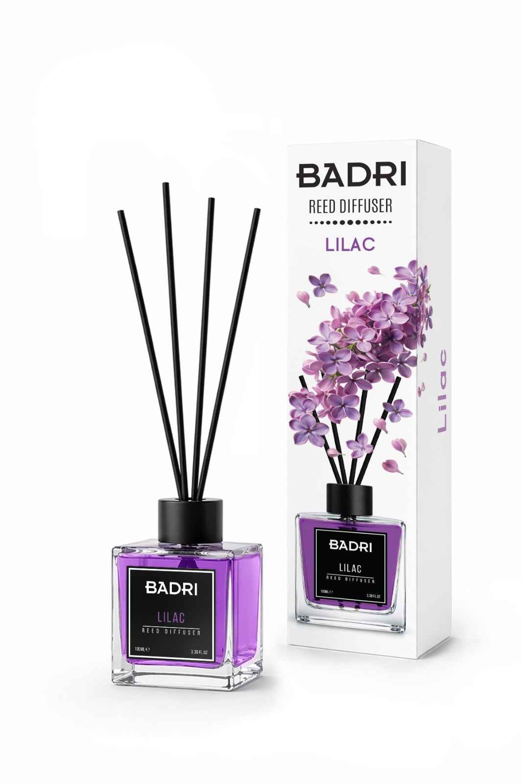 BADRI Geurstokjes Lilac 100ML - Luxe Reed Diffuser met Sering Geur voor Woonkamer & Badkamer