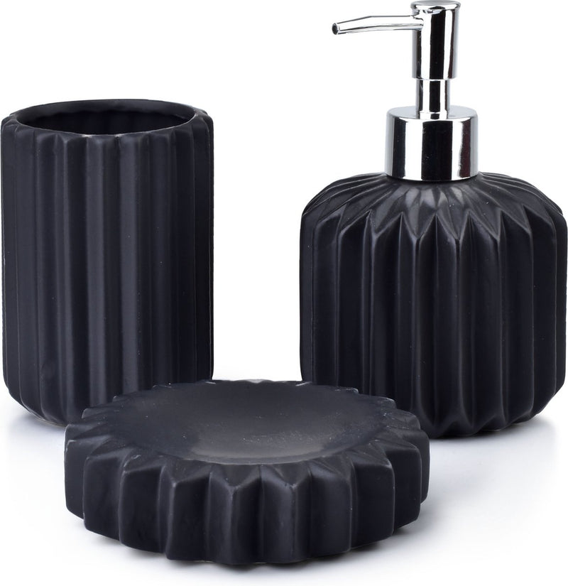 BATHLAB Bathroom accessory set - Soap dispenser, Soap holder, Cup - Ceramic - Black