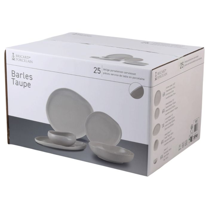 Bricard Barles - Porseleinen Dinner Set - Serviesset - 25-delig - 6-Persoons - Taupe - Japandi