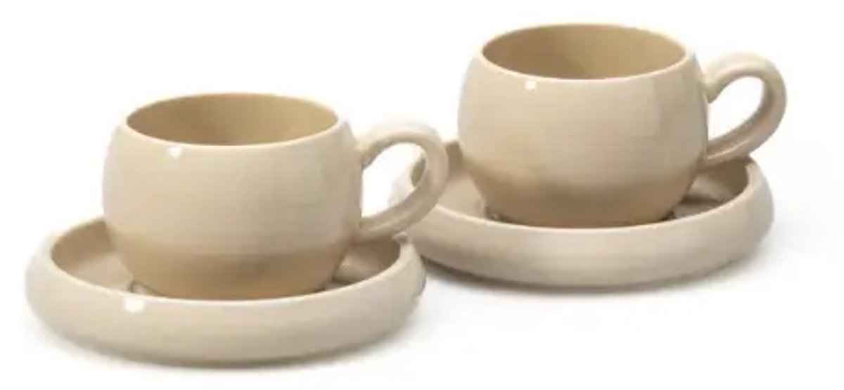 Bricard Bondy Espressoset - 4-delig Taupe - 125ml - Porselein - Koffiekopjes