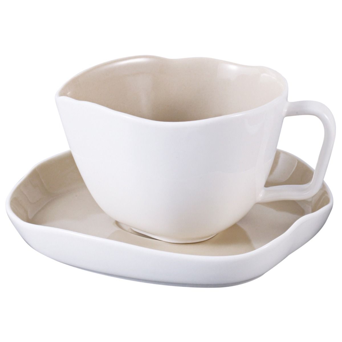 Bricard Bonnes Espressoset - 12-delig - Wit/Taupe - 125ml - Porselein - Kleine Koffiekopjes