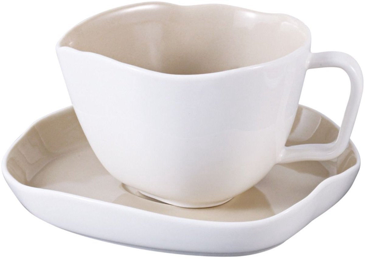 Bricard Bonnes Koffieset - 12-delig - Wit/Taupe - 225ml - Porselein - Koffiekopjes