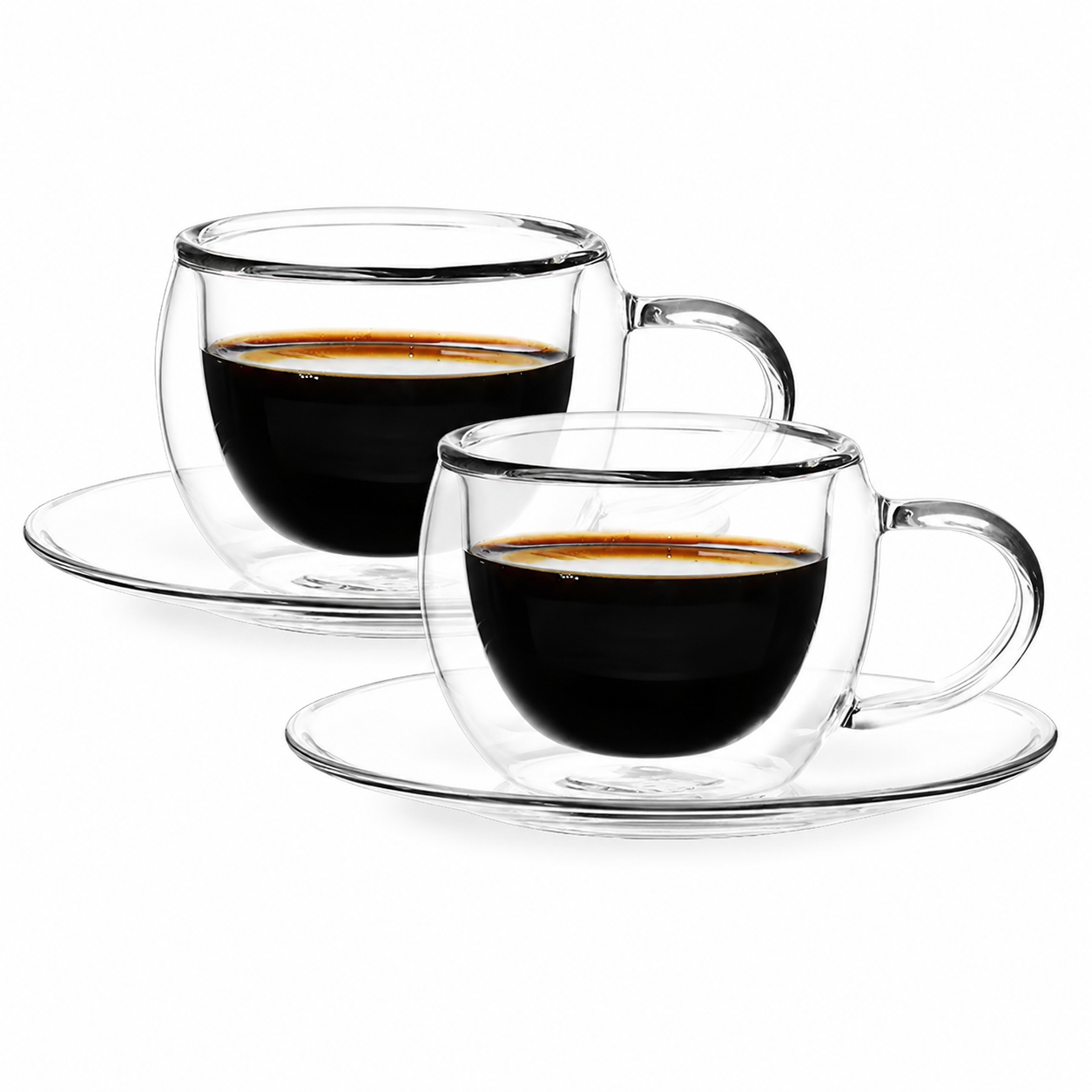Bricard Dubbelwandige Glazen met Schotel - 80ml - Set van 2 - Espresso Glas - Turkse Koffieglazen en onderzetters