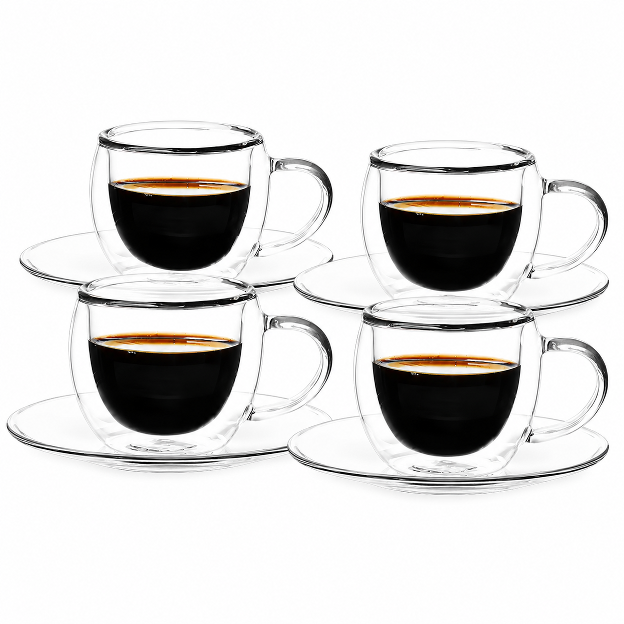 Bricard Dubbelwandige Glazen met Schotel - 80ml - Set van 4 - Espresso Glas - Turkse Koffieglazen en onderzetters