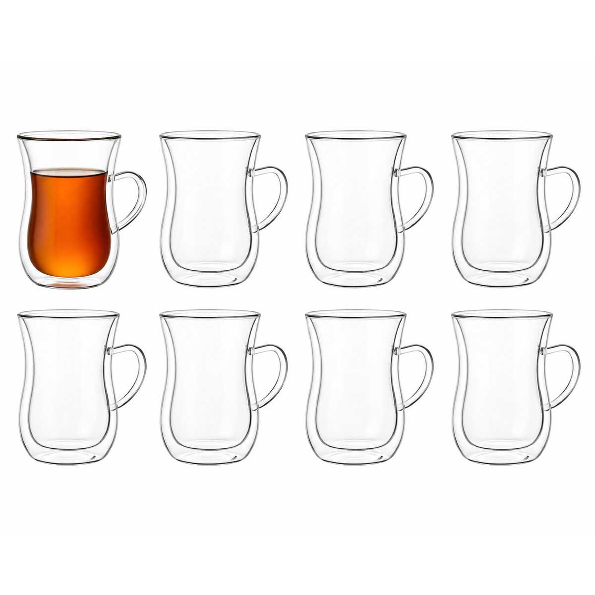 Bricard Dubbelwandige Turkse Theeglazen met Oor - 150ml - 8 Stuks - Dubbelwandige Glazen