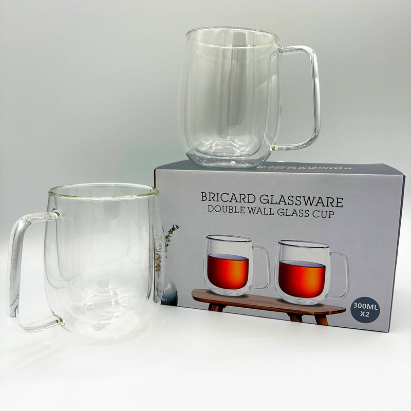 Bricard Glassware Double Walled Glasses with Handle - 2 Pieces - 300ml - Coffee Glasses - Latte Macchiato Glasses