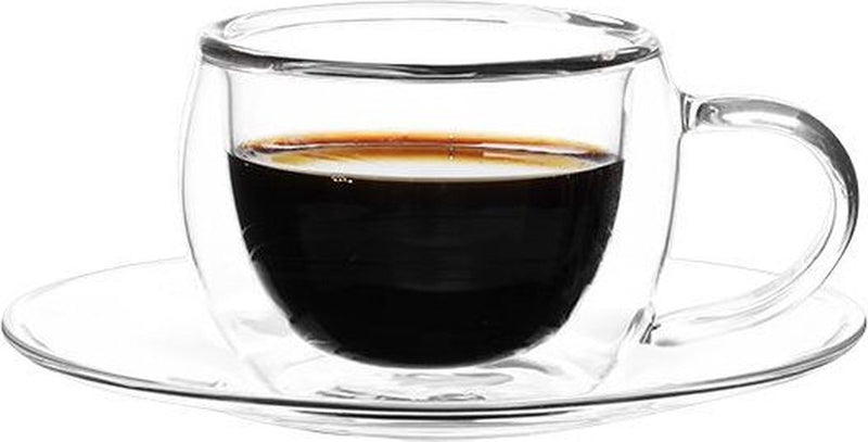 Bricard Glassware Double Walled Glasses with Saucer - 140ml - Set of 2 - Coffee Glass - Coffee Glasses and Coasters