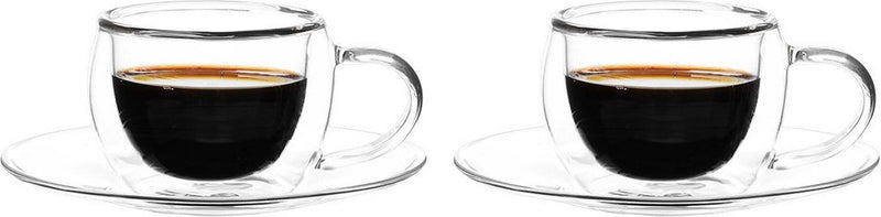 Bricard Glassware Double Walled Glasses with Saucer - 140ml - Set of 2 - Coffee Glass - Coffee Glasses and Coasters