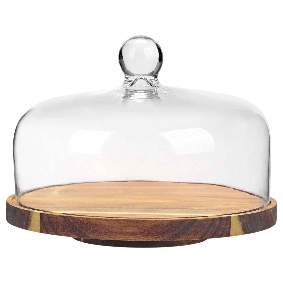 Bricard Taartplateau met Stolp - Draaibaar - Glas/Acacia Hout - Ø27cm - Patisseriebord