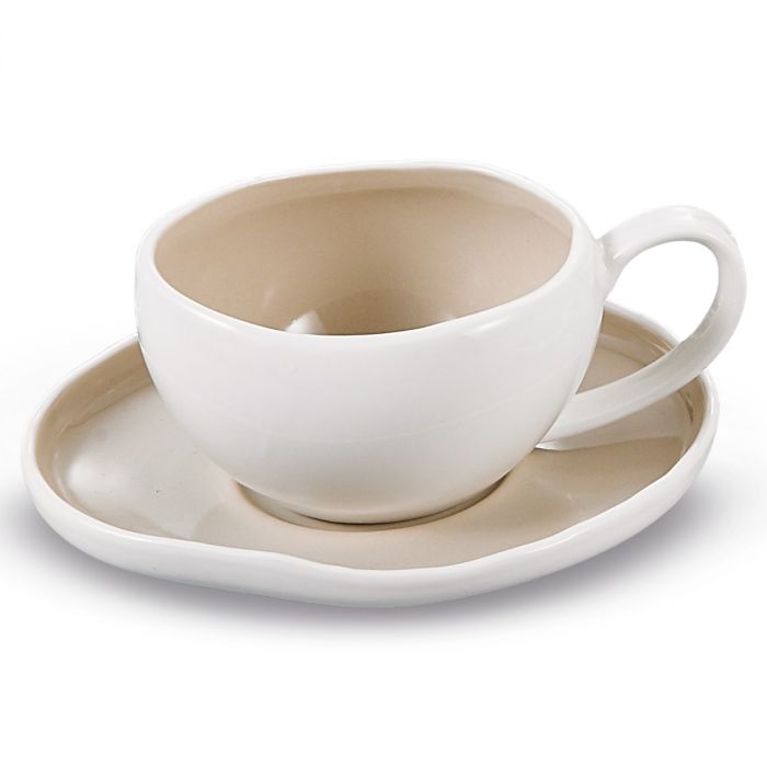 Bricard Barles Koffieset - 12-delig - Wit/Taupe - 225ml - Porselein - Koffiekopjes