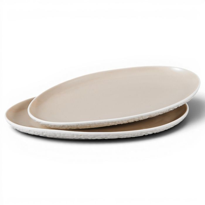 Bricard Barles Stone Schalen Set - 2-delig - 23x14x2cm - Wit/Taupe