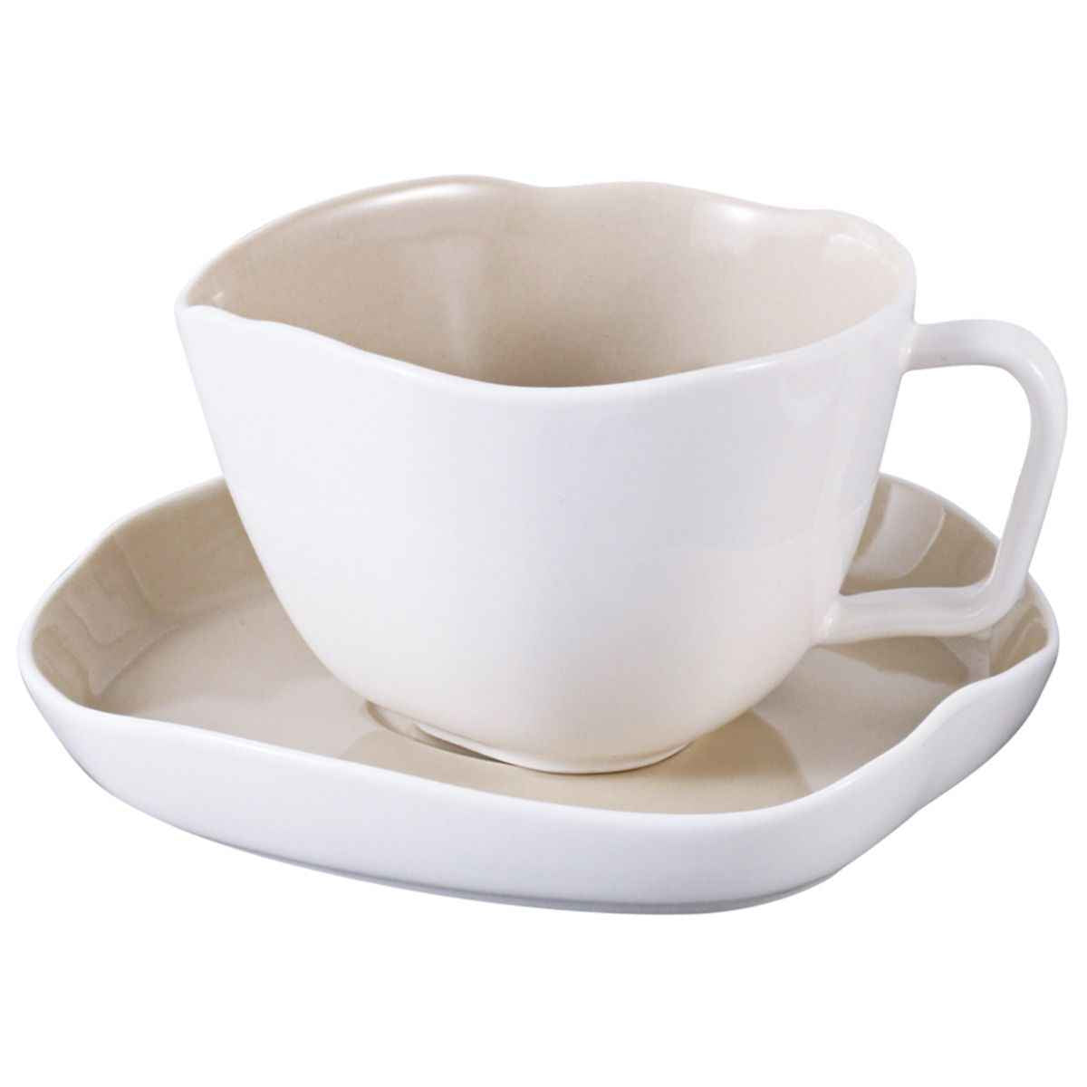 Bricard Bonnes Espressoset - 12-delig - Wit/Taupe - 125ml - Porselein - Kleine Koffiekopjes