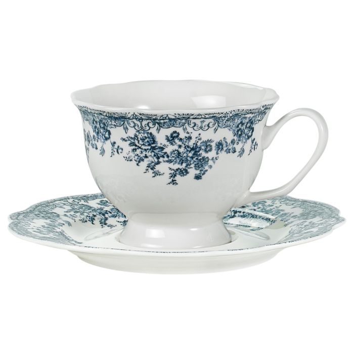 Bricard Fleury - Vintage Koffieset - 12-delig - Blauw/Wit - 225ml - Porselein -  Koffie Kopjes en Schoteltjes