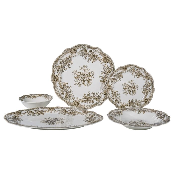 Bricard Fleury - Vintage Serviesset - 25-delig - 6-Persoons - Bruin/Wit - Dinner Set - Porselein
