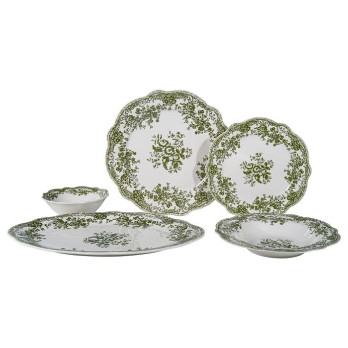Bricard Fleury - Vintage Serviesset - 25-delig - 6-Persoons - Groen/Wit - Dinner Set - Porselein