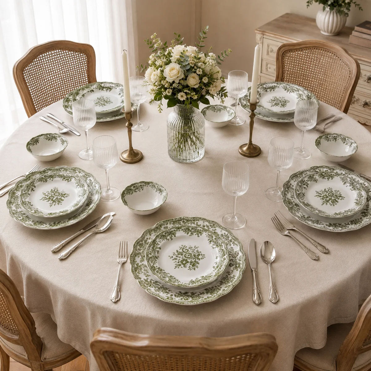 Bricard Fleury - Vintage Serviesset - 25-delig - 6-Persoons - Groen/Wit - Dinner Set - Porselein