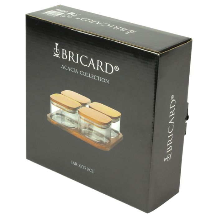 Bricard Glazen Vershoudbakjes - 5-delig - Acacia Hout - BPA vrij - Glas