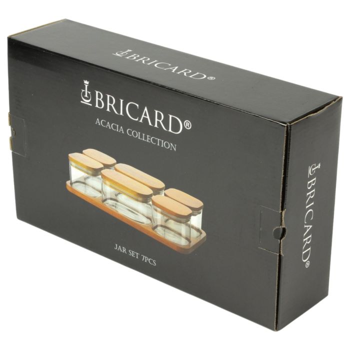 Bricard Glazen Vershoudbakjes - 7-delig - Acacia Hout - BPA-Vrij - Glas