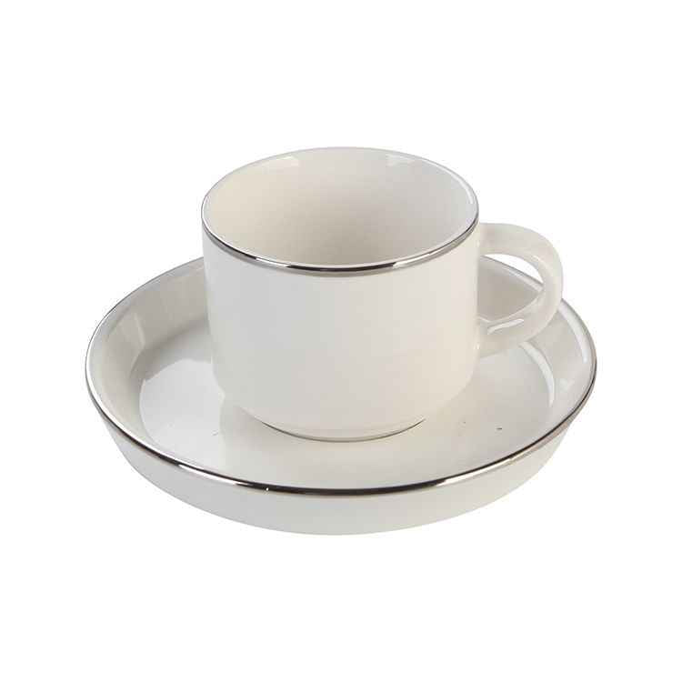 Bricard Lunel Espressoset - 12-delig - Wit/Zilver - 125ml - Porselein - Kleine Koffiekopjes