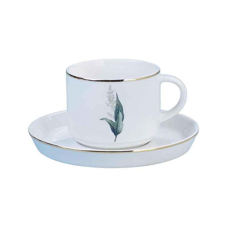 Bricard Lunel Flower Koffieset - 12-delig - Wit/Goud - 200ml - Porselein - Koffiekopjes
