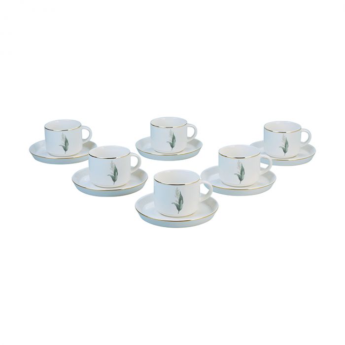 Bricard Lunel Flower Koffieset - 12-delig - Wit/Goud - 200ml - Porselein - Koffiekopjes