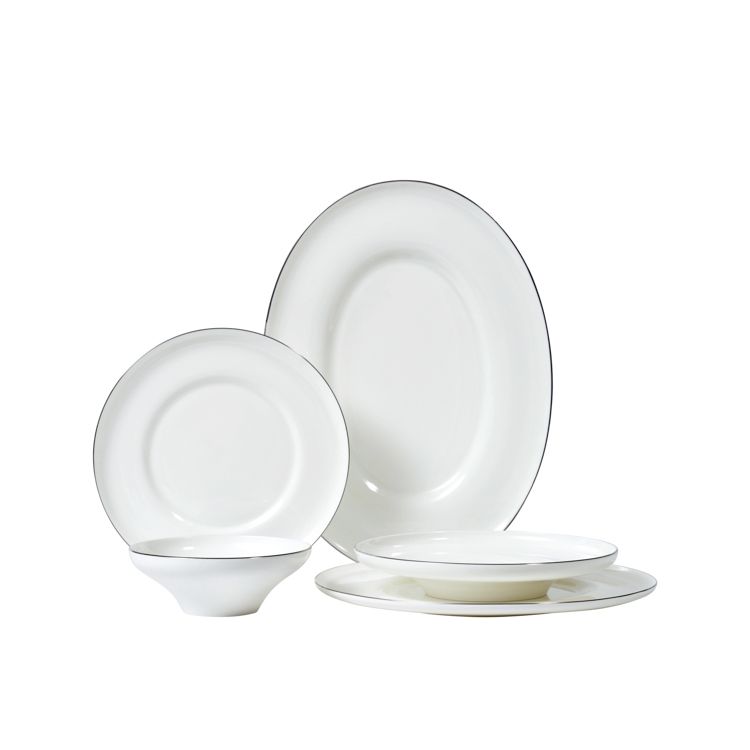 Bricard Macon – Porseleinen Serviesset Set - Dinner Set – 25-Delig - 6-Persoons - Wit/Zilver