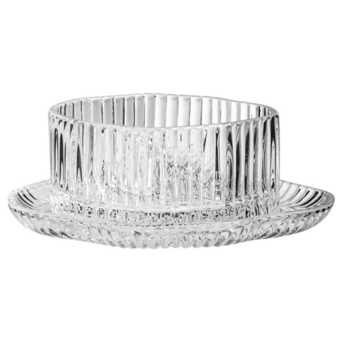 Bricard Ronda Lines - Schaaltjes met Schotel - Ø11 cm - 12-delig - Geribbeld Glas