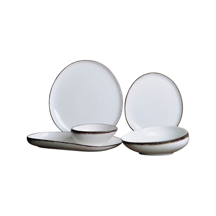 Bricard Royan - Porseleinen Serviesset Set - Dinner Set - 25-delig - 6-Persoons - Wit/Bruin