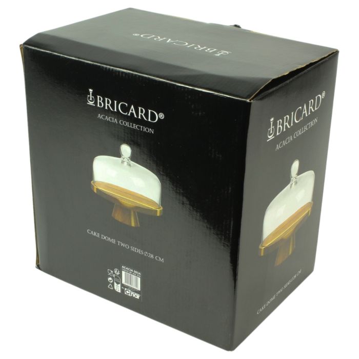 Bricard Taartplateau met Stolp - Glas/Acacia Hout - Ø28cm - Patisseriebord op Voet