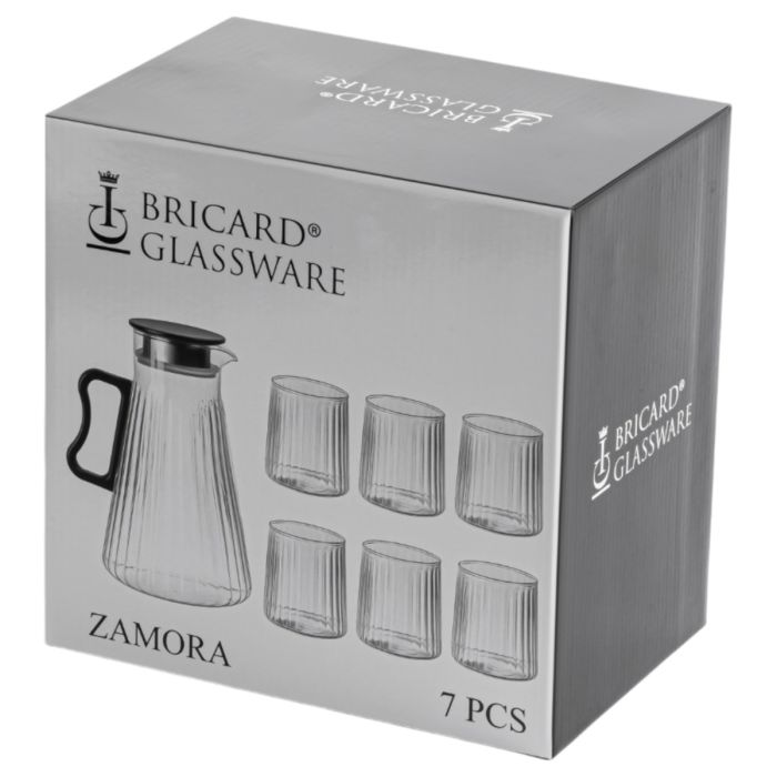 Bricard Zamora Karaf met 6 Glazen - 7-delige Glazen Karafset - Transparant met Houten Deksel