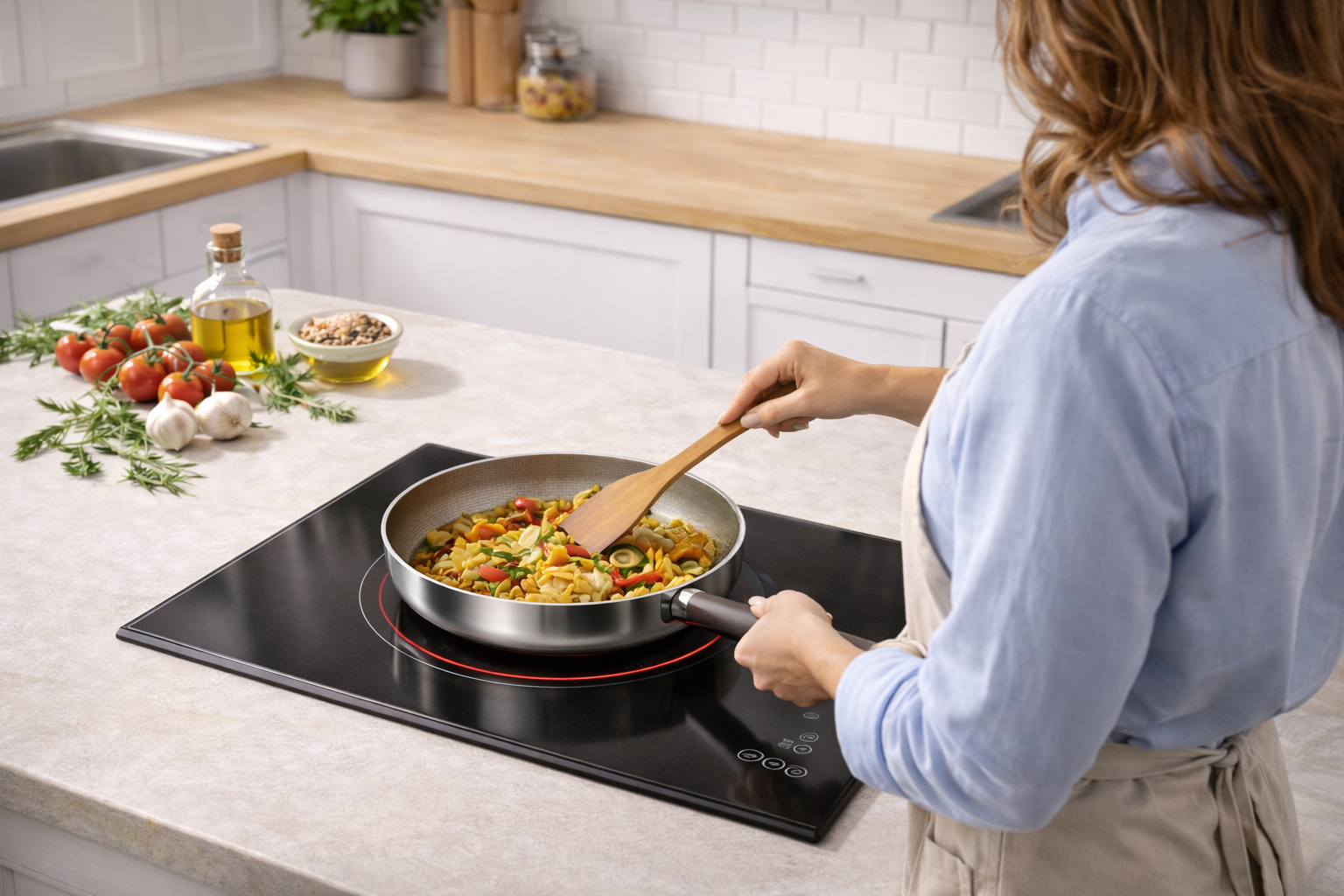 Cheffinger Koekenpannen Set - 3-delig - 20, 24, 28cm - RVS - Inductie - Super Reliëf - Stof-Touch Handgreep met Houtlook