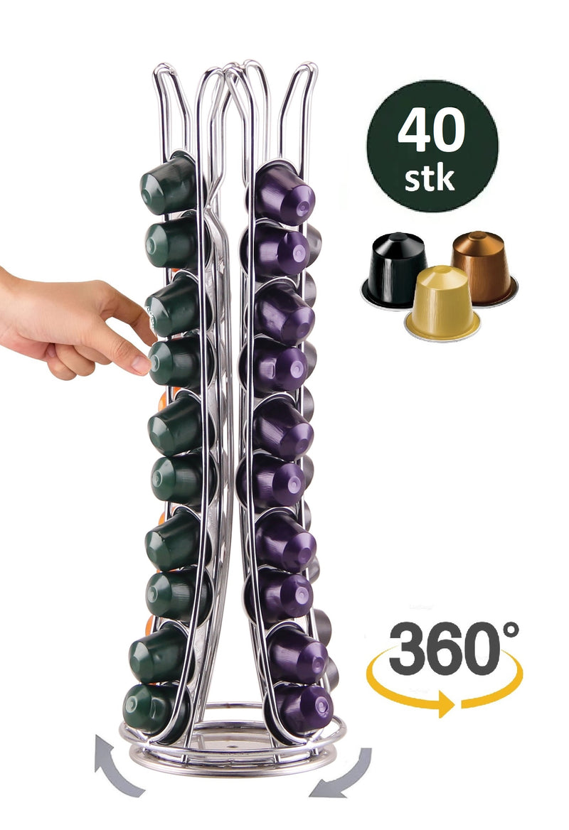 Clever - Nespresso Capsule Holder - 360° rotatable - 40 Cups - Cup Holder - Coffee Cup Holder - Silver
