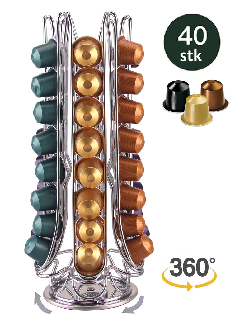 Clever - Nespresso Capsule Holder - 360° rotatable - 48 Cups - Cup Holder - Coffee Cup Holder - Silver