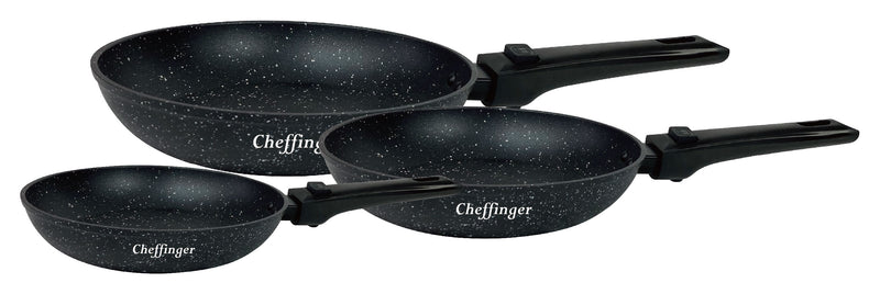 Clever Frying Pan Set - Ø 20/24/28 cm - with Removable Handle - Black